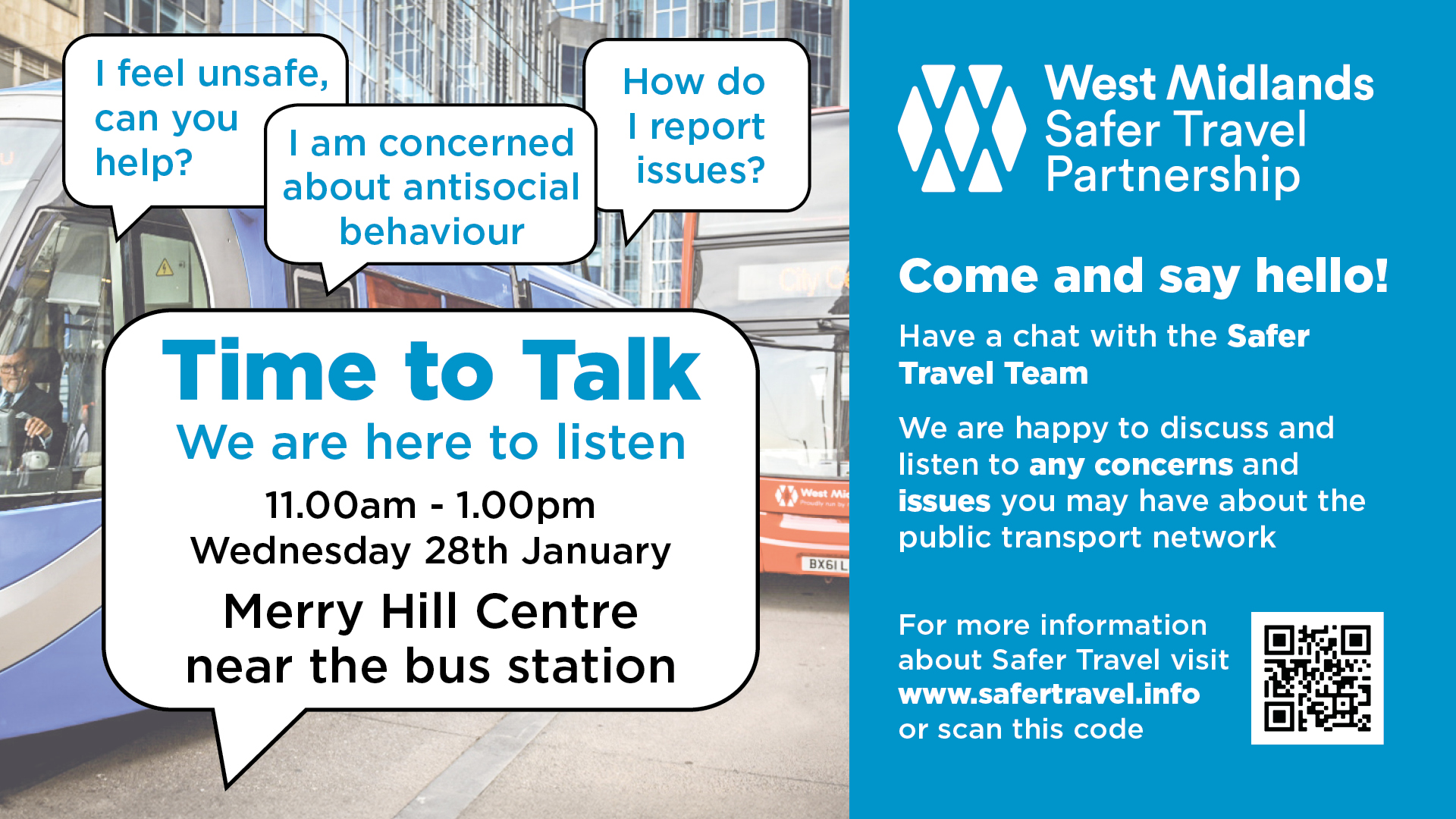 Image of a bus and a tram with an explanation of what time to talk is about